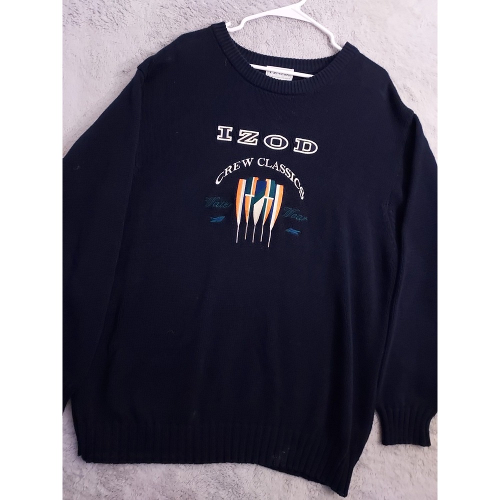 Vintage Izod Sweater Mens Extra Large Embroidered Heavyweight Crew Classics Blue
